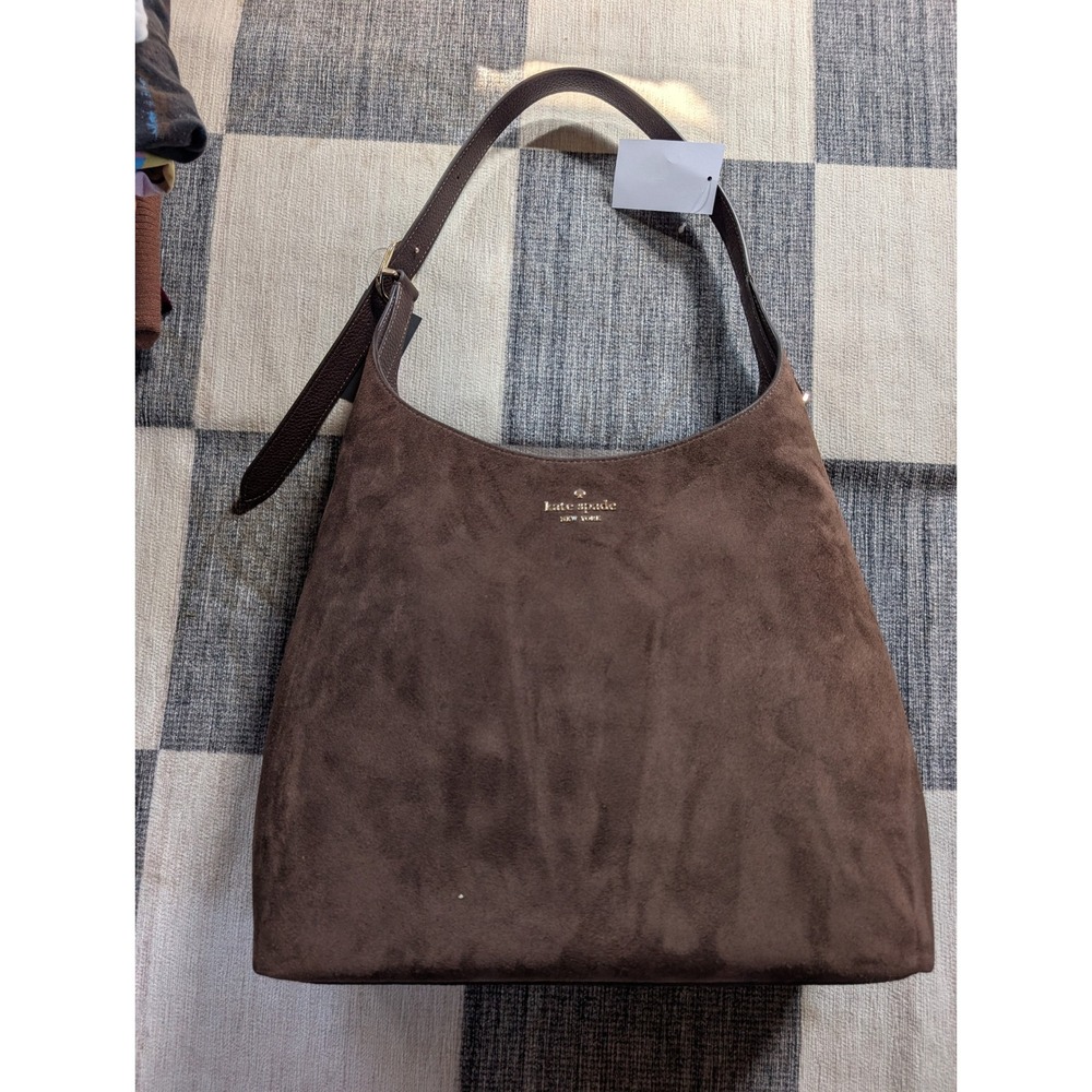 Kate Spade Hot Fudge Brown Suede Leather Large Shoulder Bag‎ KM151 New